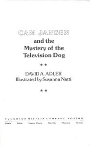 Cam Jansen And The Mystery Of The Television Dog