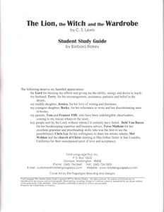 The Lion, The Witch And The Wardrobe Student Study Guide