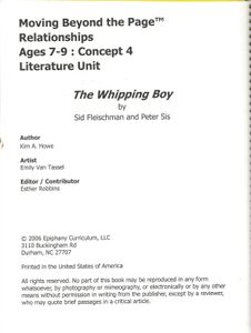 Moving Beyond The Page Relationships Ages 7-9 : Concept 4 Literature Unit For The Whipping Boy
