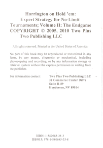 Harrington On Hold 'Em (Expert Strategy For No-Limit Tournaments Volume II: The Endgame)
