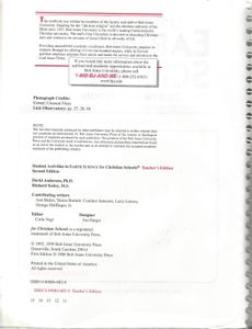 Student Activities In Earth Science For Christian Schools (Second Edition) (Teacher's Edition)