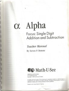 Alpha Focus: Single Digit Addition And Subtraction (Teacher Manual)