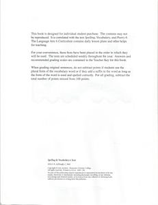 Spelling And Vocabulary 6 Tests (6 Test Key)