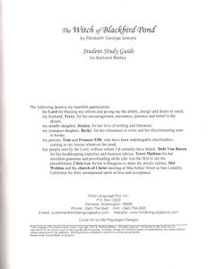 The Witch Of Blackbird Pond (Student Study Guide)