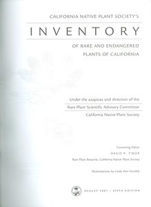 California Native Plant Society's Inventory Of Rare And Endangered Plants Of California