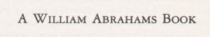A William Abrahams Book