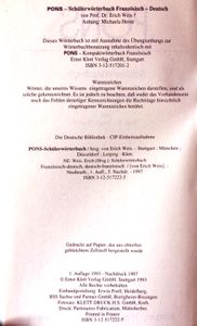 PONS Schülerwörterbuch - Französisch-Deutsch/Deutsch-Französisch