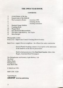 Sittingbourne's Steam Railway. 1995/6 Year Book and Stock List