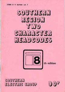Southern Region Two Character Headcodes. Eighth Edition