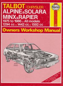 Talbot / Chrysler Alpine & Solara Minx & Rapier 1975 to 1986 □ All Models □ 1294 cc □ 1442 cc □ 1592 cc