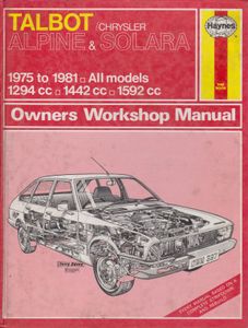 Talbot / Chrysler Alpine & Solara 1975 to 1981 □ All Models □ 1294 cc □ 1442 cc □ 1592 cc