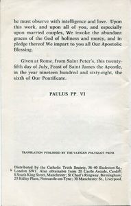 On The Regulation of Birth; Encyclical Letter of His Holiness Pope Paul VI