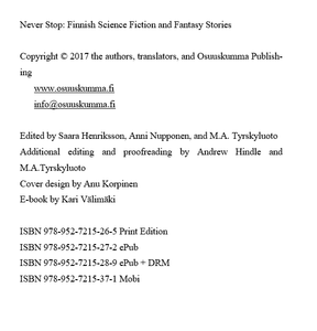 Never Stop: Finnish Science Fiction and Fantasy Stories