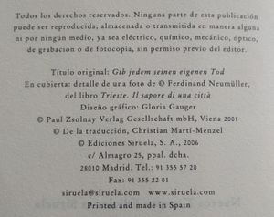 A Cada Uno Su Propia Muerte