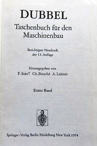 Dubbel-Taschenbuch Für Den Maschinenbau, Erster Band
