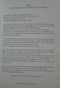 Soglie. Rivista Quadrimestrale Di Poesia E Critica Letteraria. (Nuova Serie) Anno XV, n.3 - Dicembre 2013