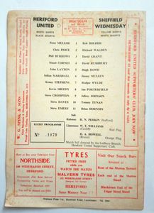 Hereford United FC Review. Official Match Magazine. Football League Division Three. Versus Sheffield Wednesday On April 1st 1978