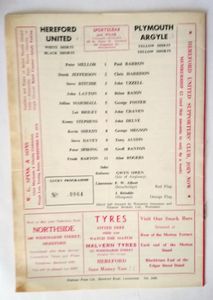 Hereford United FC Review. Official Match Magazine. Football League Division Three. Versus Plymouth Argyle On January 28th 1978