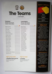 The Bull. Official Matchday Programme. Hereford Football Club vs Leamington. Tues, 14th August 2018.