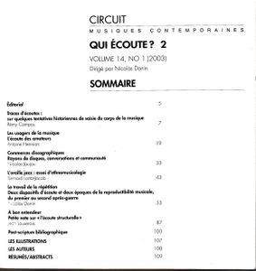 Circuit Musiques Contemporaines - Qui Écoute ? 2 - Volume 14 Numéro 1 