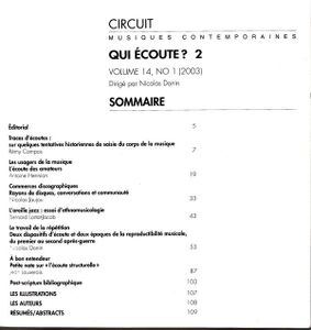 Circuit Musiques Contemporaines - Qui Écoute ? 2 - Volume 14 Numéro 1 