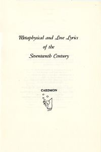Metaphysical and Love Lyrics of the Seventeenth Century