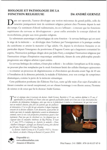 Biologie et pathologie de la fonction religieuse