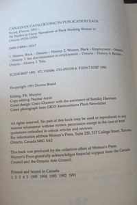 No Burden to Carry: Narratives of Black Working Women in Ontario 1920s to 1950s