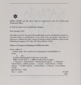 Satanic Panic: The Creation of a Contemporary Legend