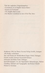 Bekenntnisse eines englischen Opiumessers und andere Schriften