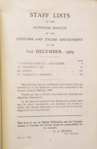 Customs & Excise Federation Staff Lists 1969