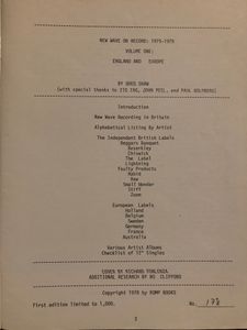 New Wave On Record: England & Europe 1975-8 - A Discographical History