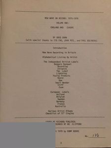 New Wave On Record: England & Europe 1975-8 - A Discographical History