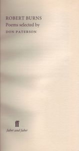 Robert Burns: Poems Selected By Don Paterson