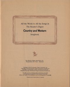 The Reader's Digest Country and Western Songbook and Lyric Booklet