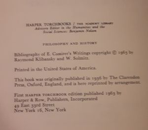 Philosophy and History: The Ernst Cassirer Festschrift