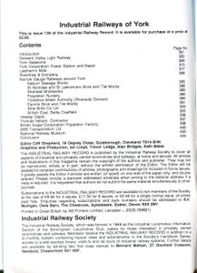Industrial Railway Record 139 Industrial Railways of York
