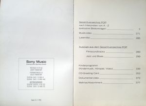 Sony Music Gesamtkatalog Pop 1993 / 1994