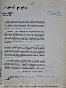 Dossiers sur la Littérature Canadienne Francaise
