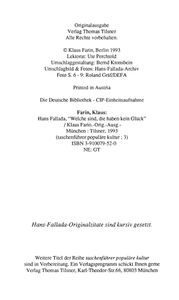 Hans Fallada - Welche sind die haben kein Glück