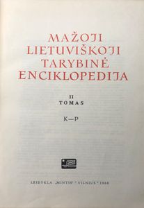 Mažoji Lietuviškoji Tarybinė Enciklopedija. II Tomas. K-P