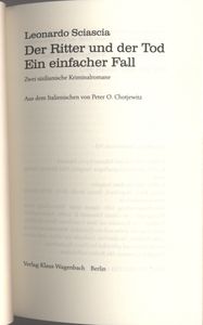 Der Ritter und der Tod - Ein einfacher Fall: Zwei sizilianische Kriminalromane
