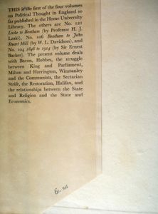 Political Thought in England - From Bacon to Halifax