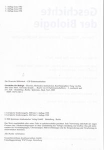 Geschichte der Biologie - Theorien, Methoden, Institutionen, Kurzbiographien