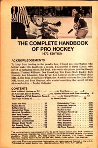 The Complete Handbook Of Pro Hockey  1972 Edition