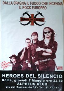 Heroes Del Silencio - Live Rome 7 May 1992 Alpheus Club Gig Poster