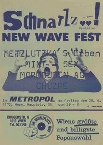 Metzlutzka's Erben, Minisex, Mordbuben AG, Chuzpe [Schnatzz New Wave Fest] Metropol - Apr 28, 1978 (Gig Poster)