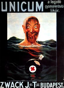 Unikum - A Legjobb Gyomorerösitö Likör - Zwack, Budapest - early 1970s (Promo Poster)