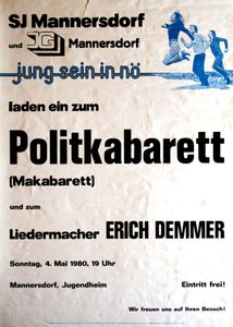 Makabarett - Politkabarett | Erich Demmer - Liedermacher | Mannersdorf - May 04, 1980 (Gig Poster)