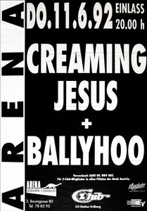 Creaming Jesus, Ballyhoo - Arena - June 11, 1992 (Gig Poster)